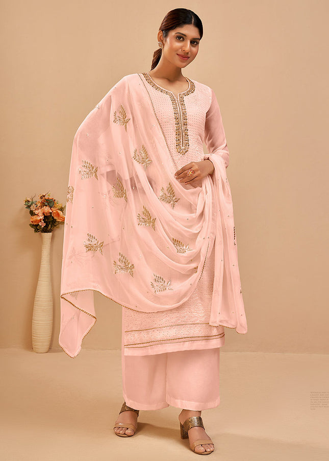 Light Peach Embroidered Pant Sytle Suit