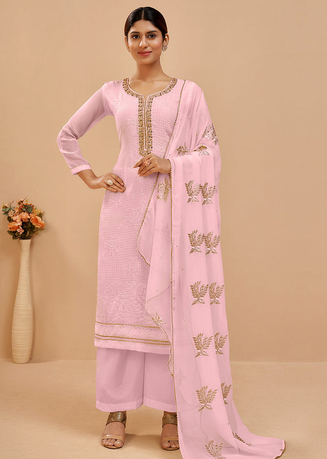 Light Pink Embroidered Pant Sytle Suit