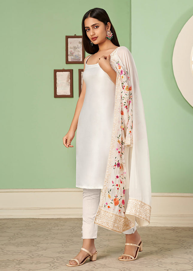 Offwhite Floral Embroidered Jacket Style Suit