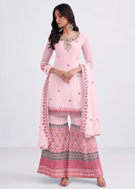 Light Pink Embroidered Gharara Suit