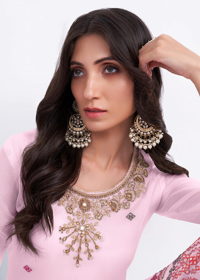 Light Pink Embroidered Gharara Suit