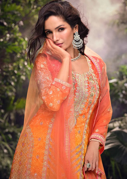 Peach Embroidered Sharara Suit