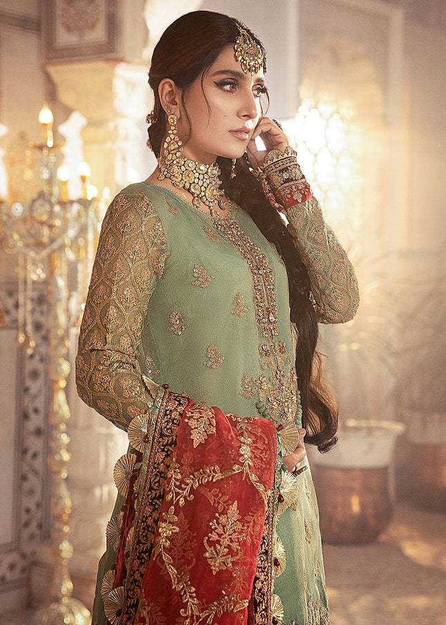 MARIA B - MBROIDERED - Coral in Sea green