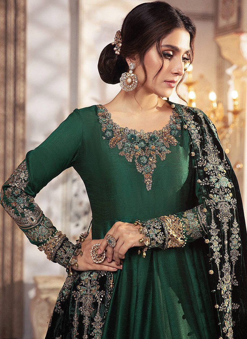maria b dark green dress Winter Luxe 2024 by Maria B