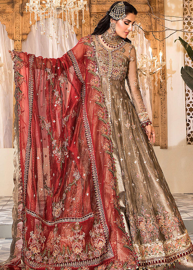 MARIA B - MBROIDERED - Burnt Gold and Maroon