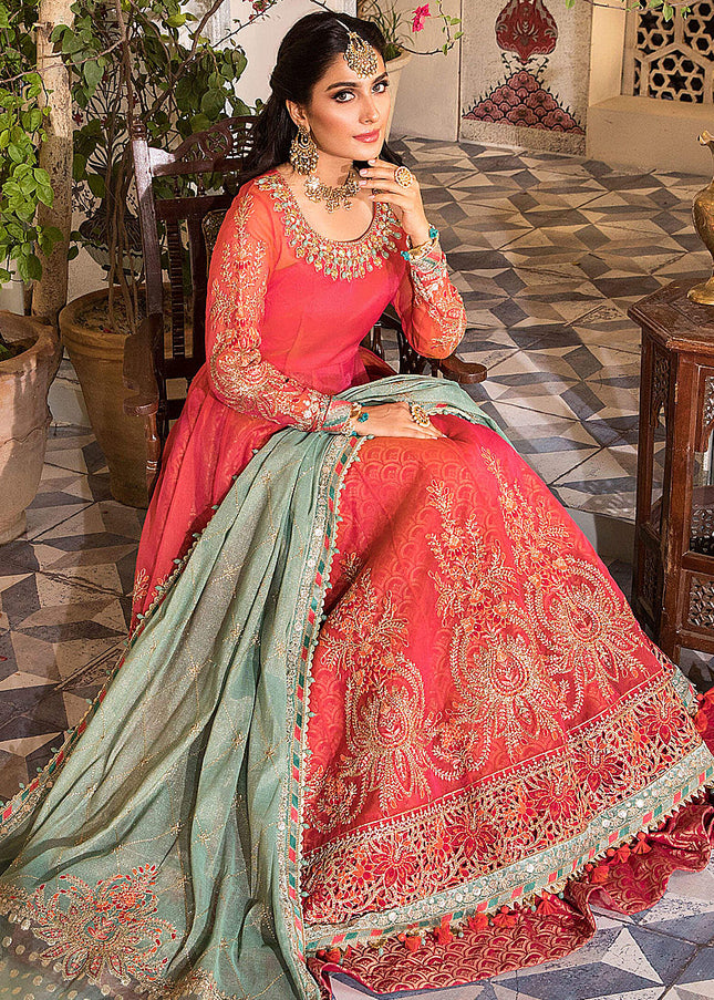 MARIA B - MBROIDERED - Salmon Pink and Feroza