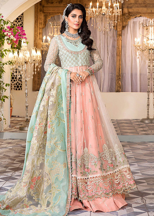 MARIA B - MBROIDERED - Pearl White, Peach and Aqua