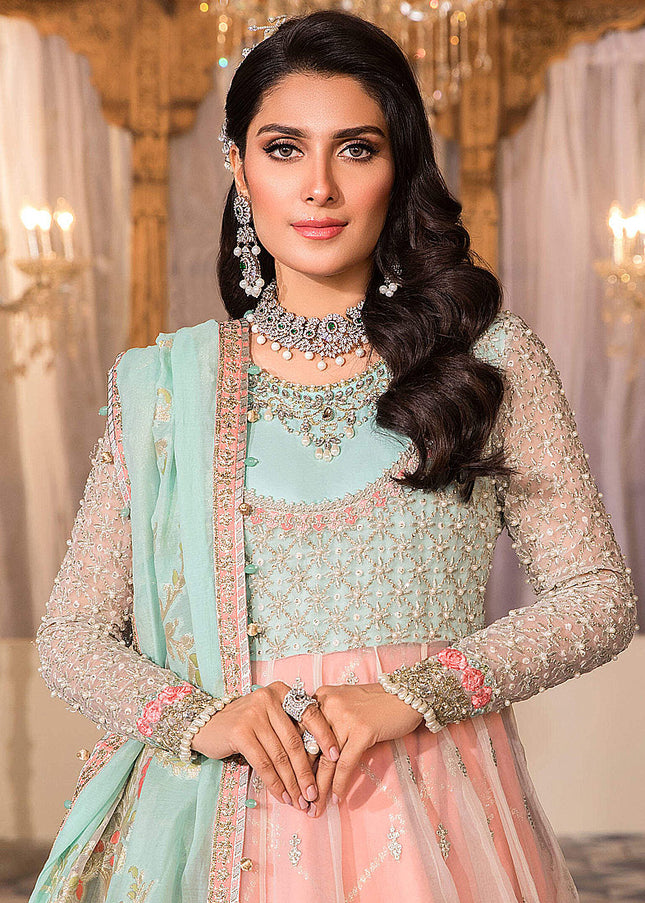 MARIA B - MBROIDERED - Pearl White, Peach and Aqua