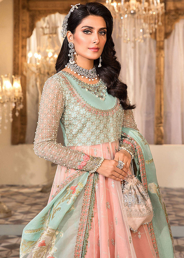 MARIA B - MBROIDERED - Pearl White, Peach and Aqua