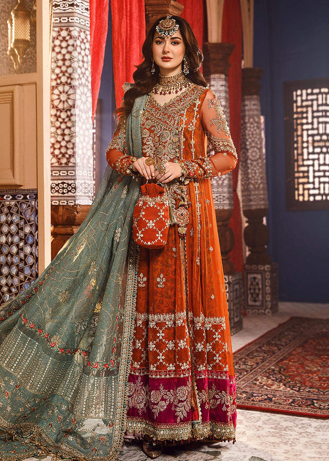 MARIA B - MBROIDERED - Burnt Orange, Fuchsia Pink