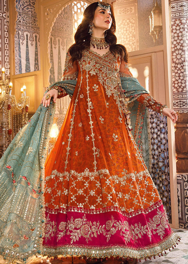 MARIA B - MBROIDERED - Burnt Orange, Fuchsia Pink