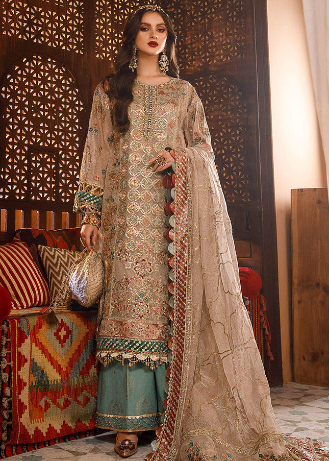 MARIA B - MBROIDERED - Off White with Sea Green