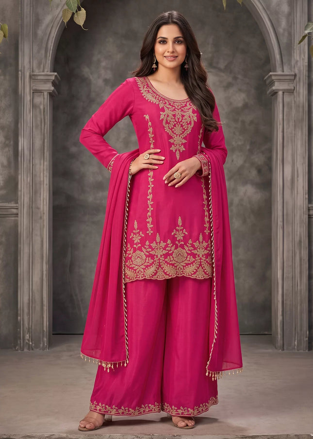 Pink Embroidered Sharara Suit