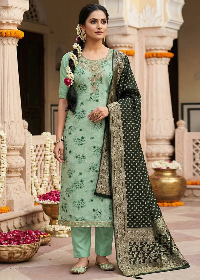Cotton Silk Embroidered Pant Style Suit Series