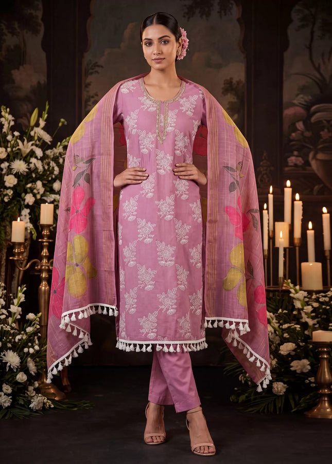 Cotton Silk Printed and Embroidered Pant Style Suit Series