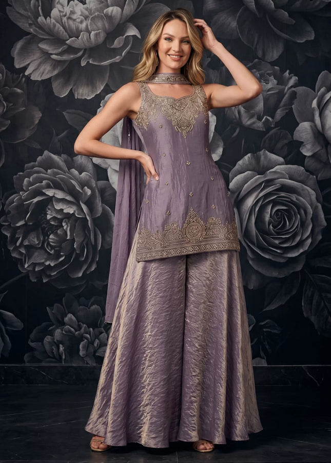 Lavender Embroidered Sharara Suit