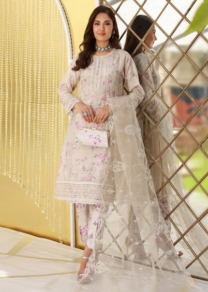 Offwhite Floral printed and embroidery Pant Style Suit