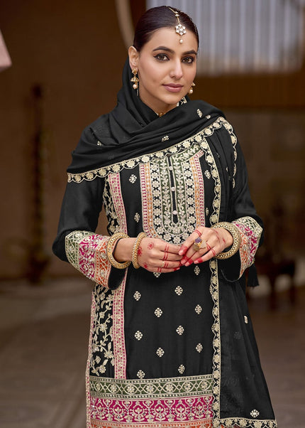 Black Embroidered Gharara Suit