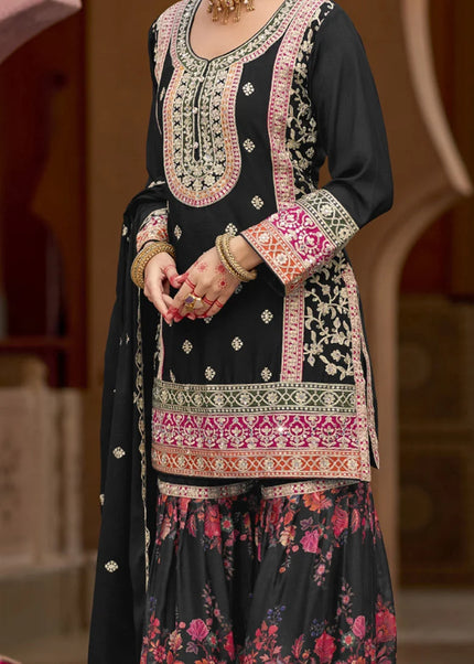 Black Embroidered Gharara Suit