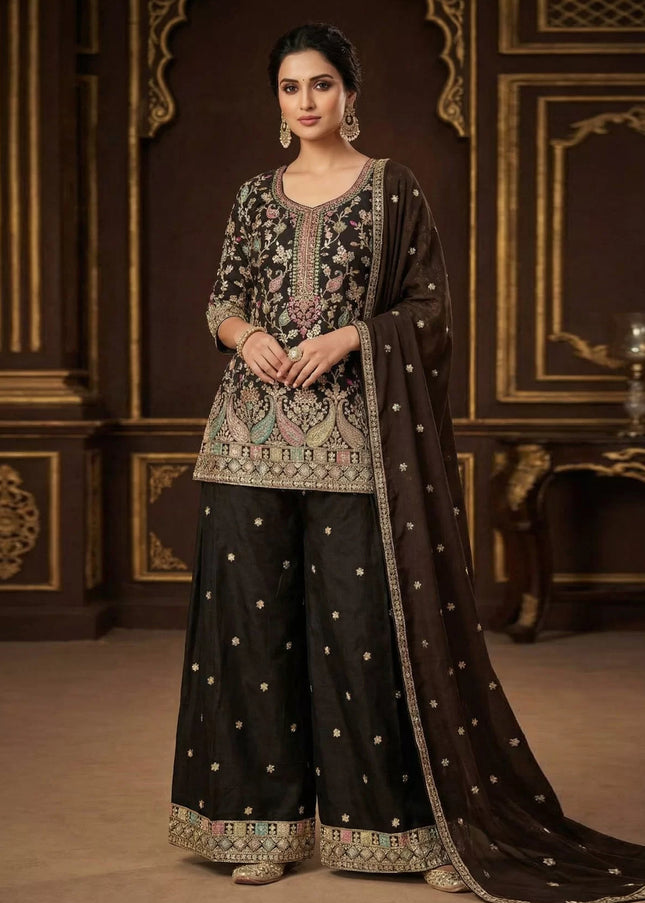 Golden Embroidered Palazzo Suit