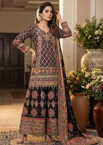 Black Printed and Embroidered palazzo Suit