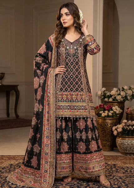 Black Printed and Embroidered palazzo Suit