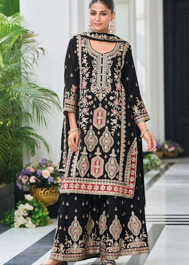 Black Embroidered Sharara Suit