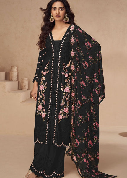 Black Embroidered Palazzo Suit