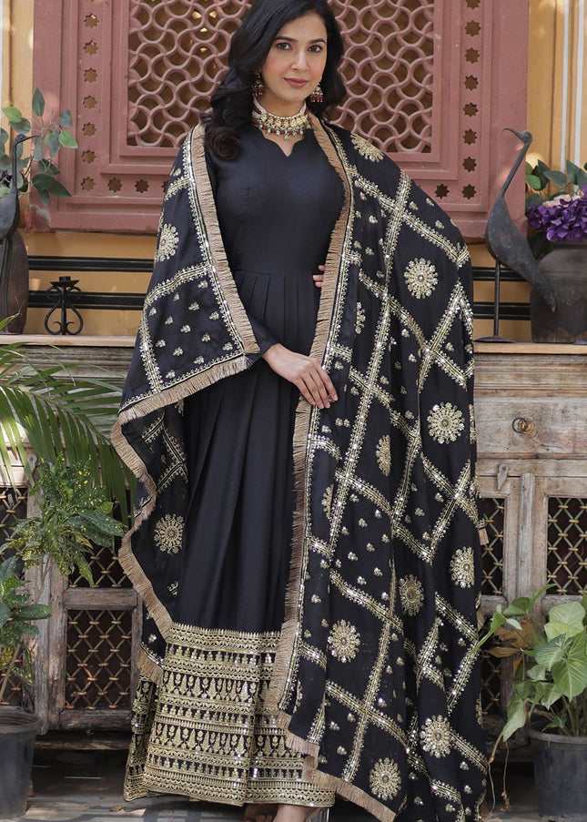 Black Embroidered Anarkali Gown