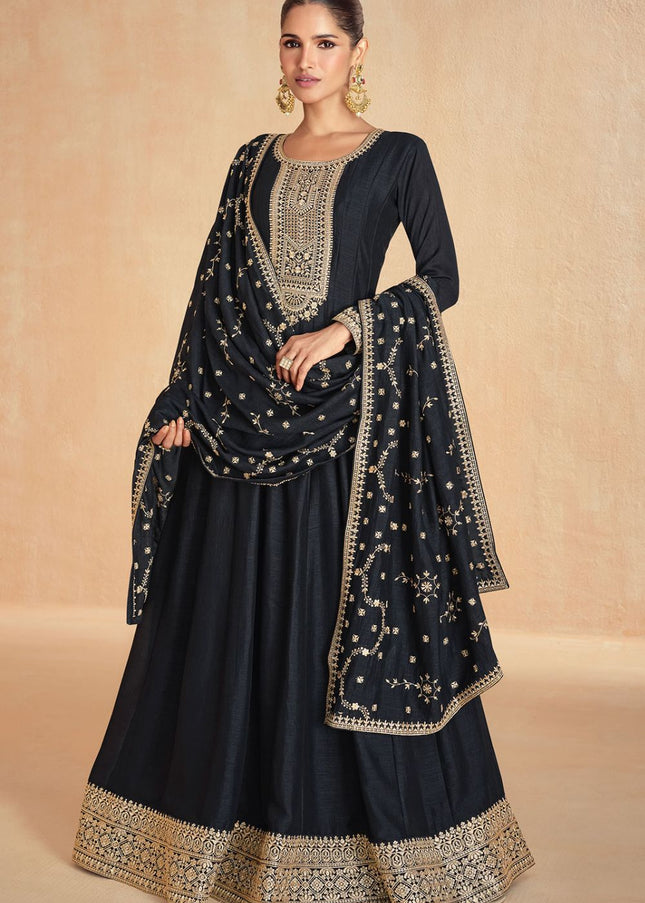 Black Embroidered Anarkali Gown