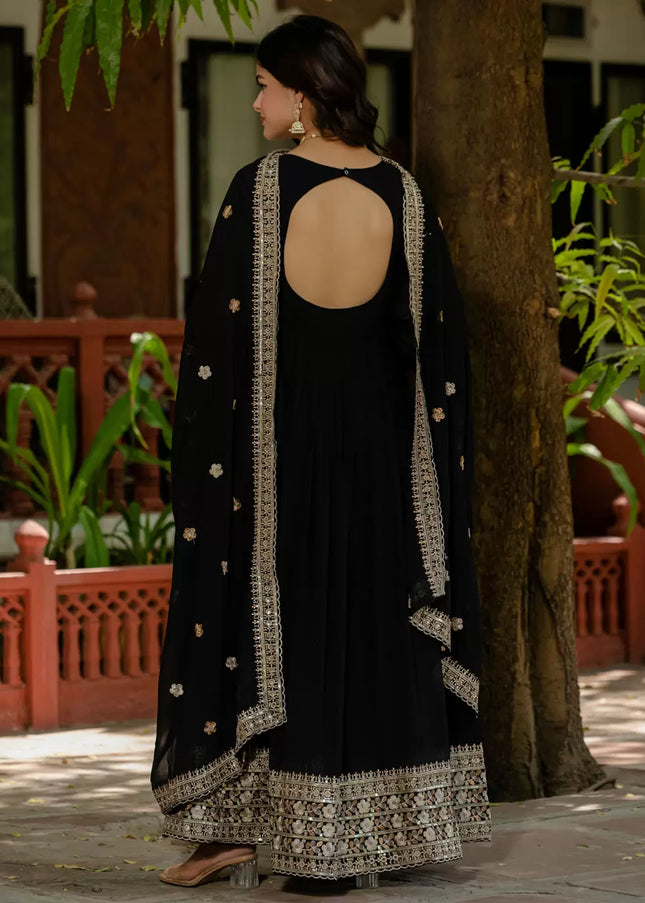 Black Embroidered Anarkali Gown