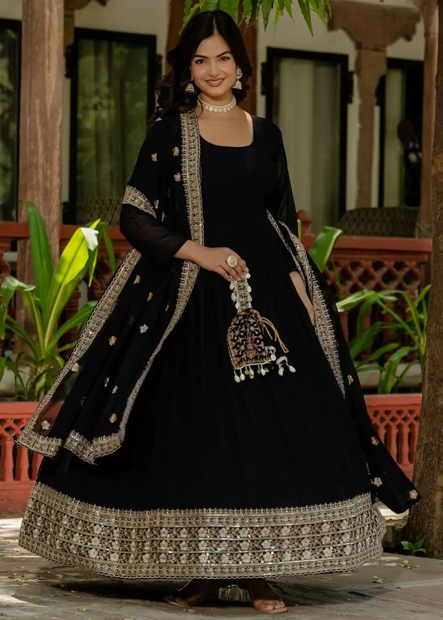 Black Embroidered Anarkali Gown
