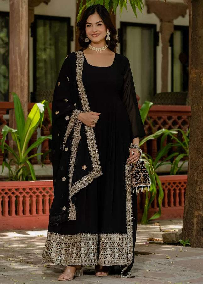 Black Embroidered Anarkali Gown