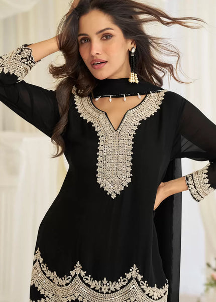 Black Embroidered Pant Style Suit
