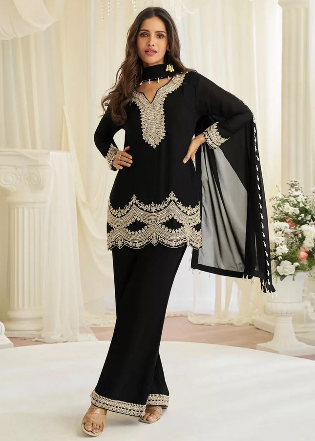 Black Embroidered Pant Style Suit
