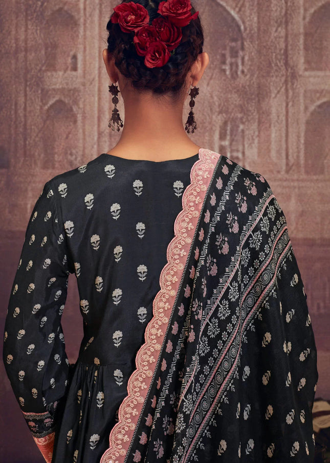 Black and Peach Embroidered Pant Syle Suit