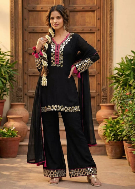 Black Embroidered Pant Style Suit