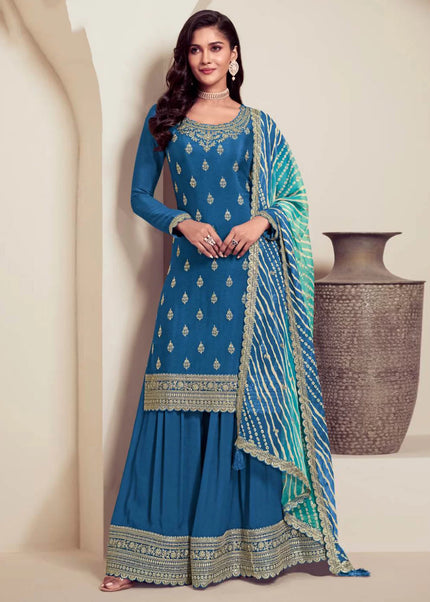 Blue Embroidered Sharara Suit