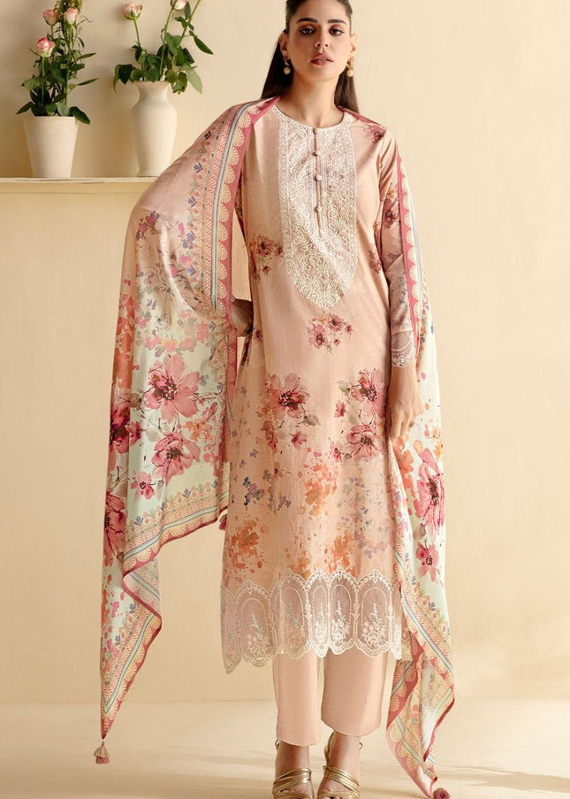Peach Printed and Embroidered Pant Syle Suit