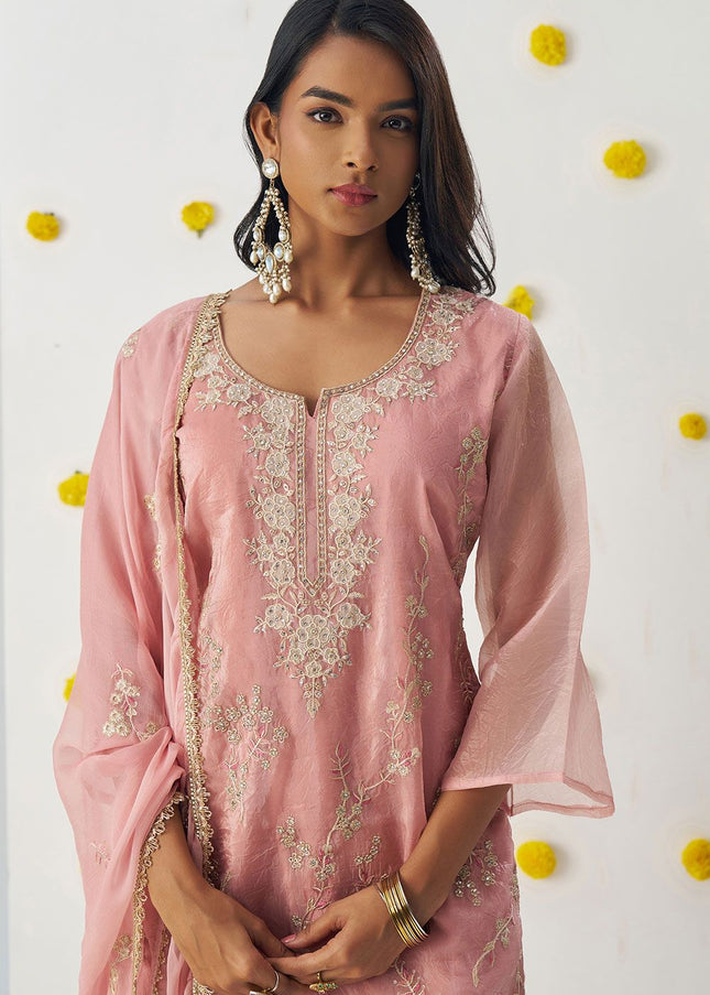 Peach Embroidered Pant Suit