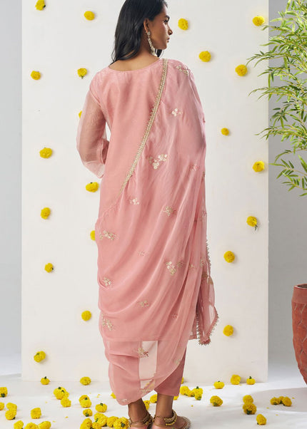 Peach Embroidered Pant Suit