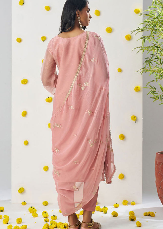 Peach Embroidered Pant Suit