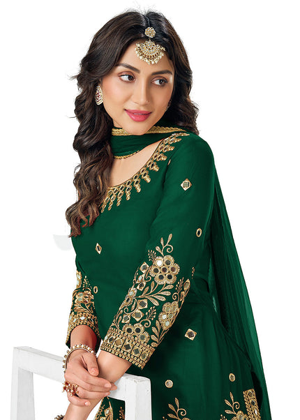 Green and Gold Embroidered Punjabi Suit