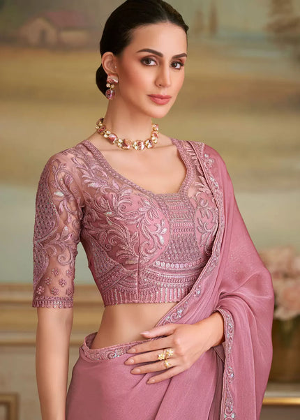 Mauve Embroidered Saree