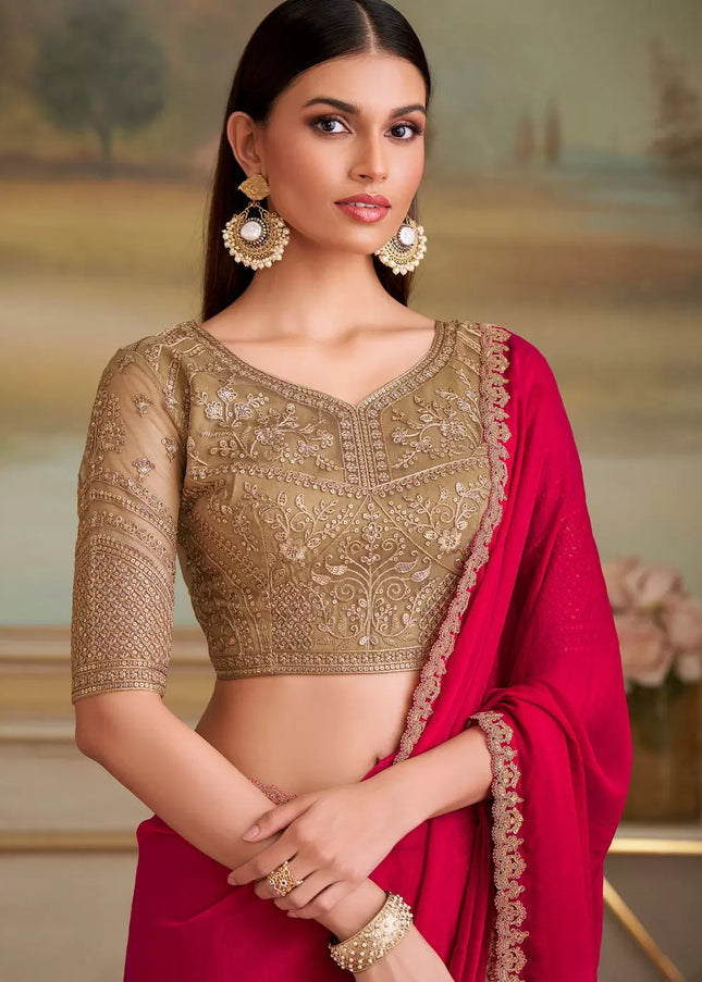 Pink Embroidered Saree