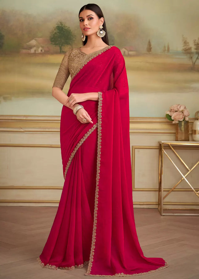 Pink Embroidered Saree