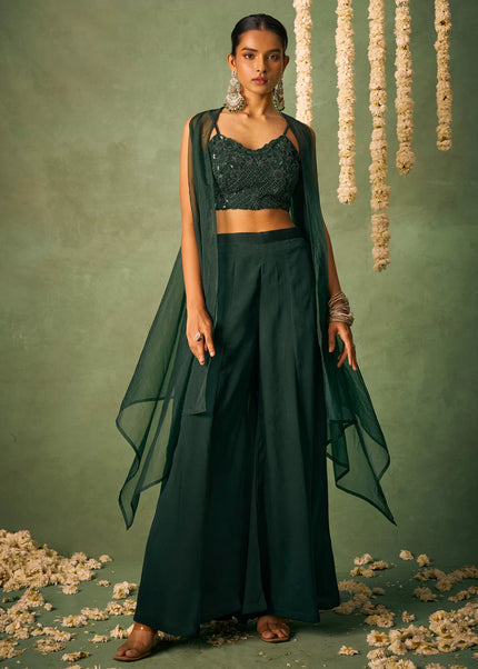 Green Embellished Jacket Style Sharara Suit