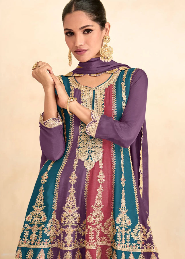 Purlpe Multilcolor Embroidered Sharara Suit