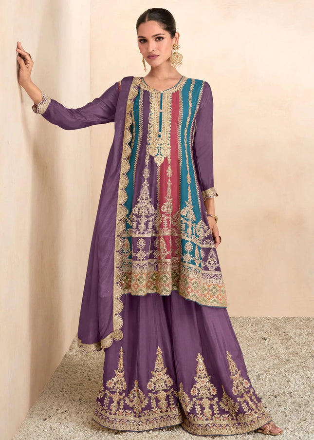 Purlpe Multilcolor Embroidered Sharara Suit