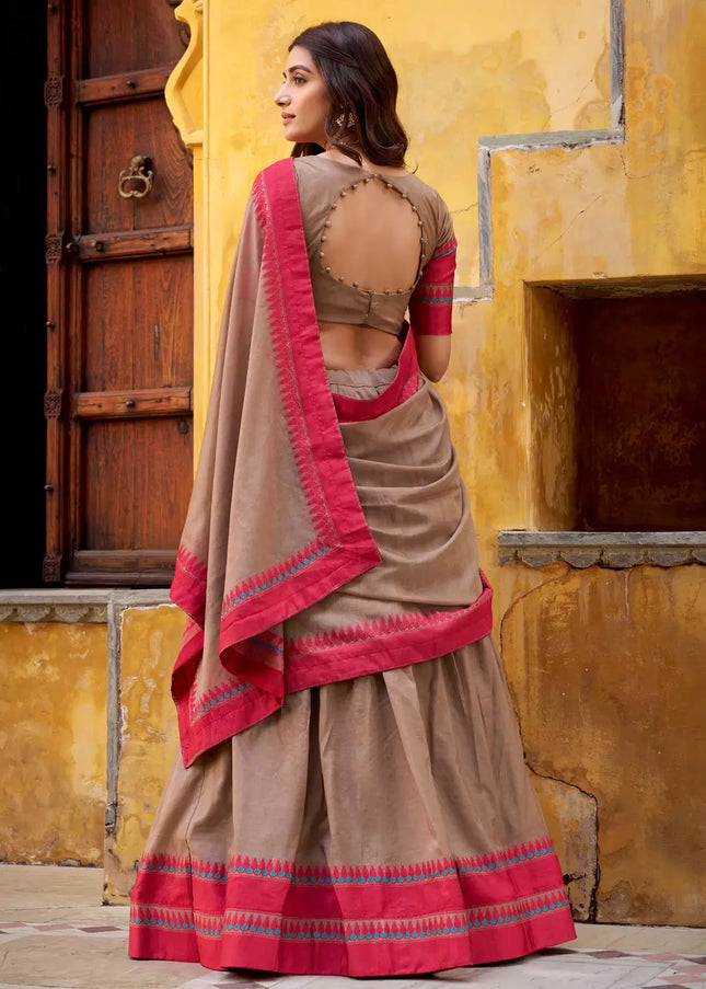 Brown Embroidered Lehenga choli